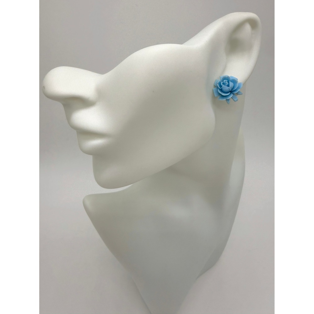 Vintage Baby Blue Rose Flower Stud Earrings